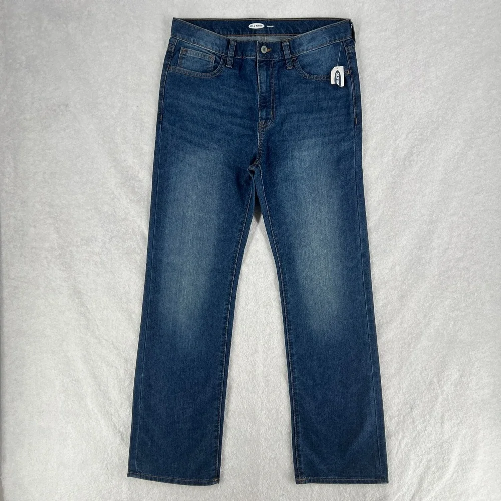 Old Navy Wow Straight Non Stretch Jeans Boys 16 Plus Blue Dark Wash Denim Cotton
